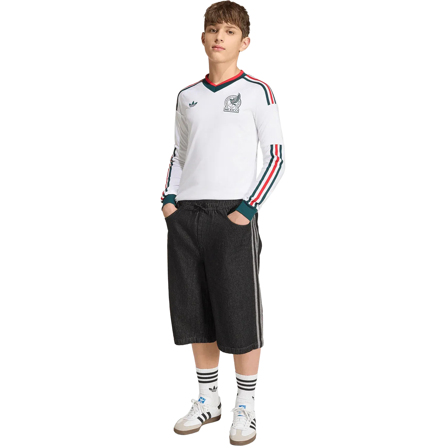 Camiseta adidas México Visitante 2026 Juvenil Manga Larga Versión Estadio